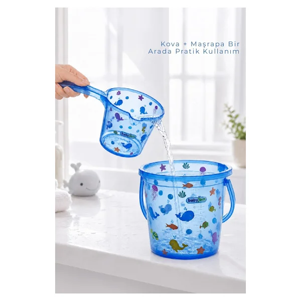 Babyjem 923 Şeffaf Kova & Maşrapa Set Mavi Desenli - Görsel 2