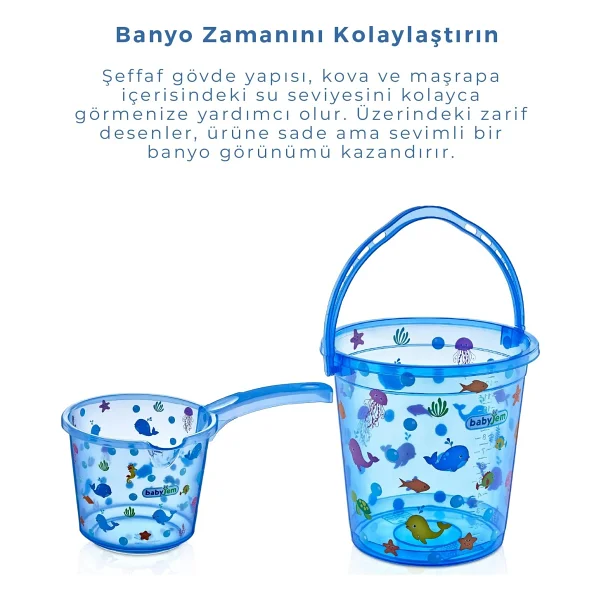 Babyjem 923 Şeffaf Kova & Maşrapa Set Mavi Desenli - Görsel 3