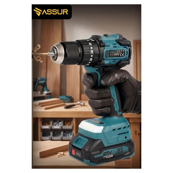 Assur Plus 21v 2.0ah Bakır Sargı Kömürsüz Motor Çelik Mandren Darbeli Şarjlı Matkap Akülü Vidalama - Görsel 3