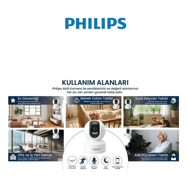 Philips TAI6000W Full HD 2 MP Bebek Gece Görüşlü IP Wi-Fi Güvenlik Kamerası - Görsel 2