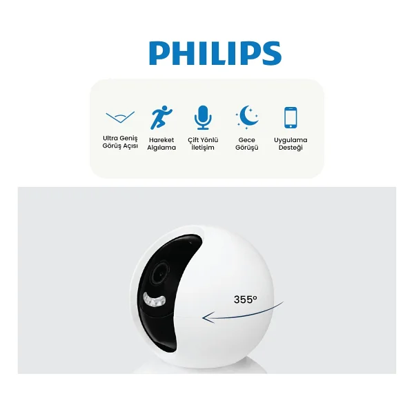 Philips TAI6000W Full HD 2 MP Bebek Gece Görüşlü IP Wi-Fi Güvenlik Kamerası - Görsel 3