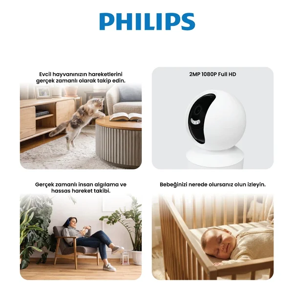 Philips TAI6000W Full HD 2 MP Bebek Gece Görüşlü IP Wi-Fi Güvenlik Kamerası - Görsel 4