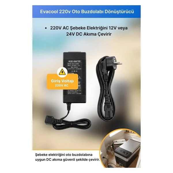 Eva Cool 220v Oto Buzdolabı Dönüştürücü Adaptör Ev Adaptörü - Görsel 3