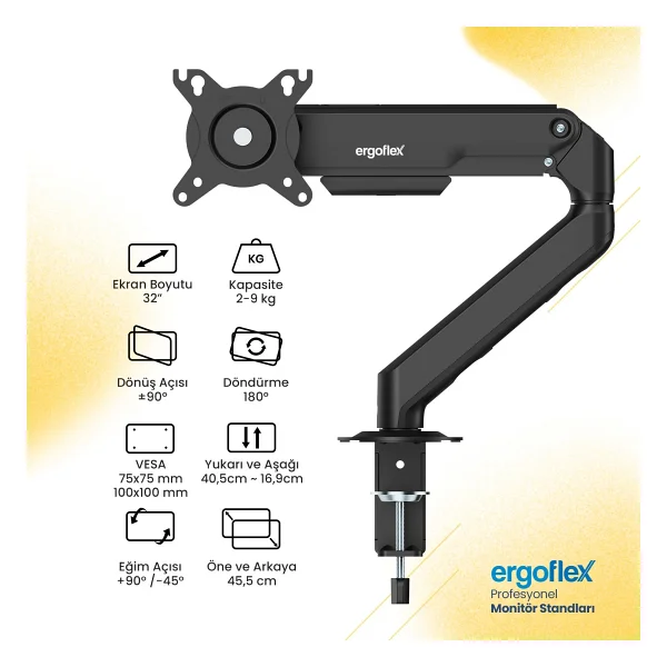 Ergoflex Ef X8 Amortisörlü 17-32inch Monitör Kolu 2-9 Kg Monitör Standı 2026 Versiyon - Görsel 4