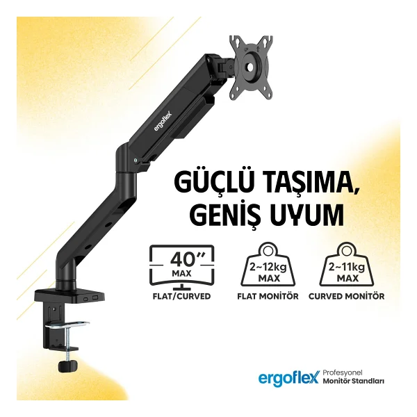 Ergoflex Ef X10 Siyah 22-40inch Amortisörlü 12 Kg Monitör Standı - Görsel 3