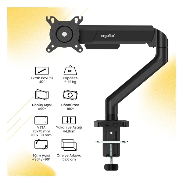 Ergoflex Ef X10 Siyah 22-40inch Amortisörlü 12 Kg Monitör Standı - Görsel 4
