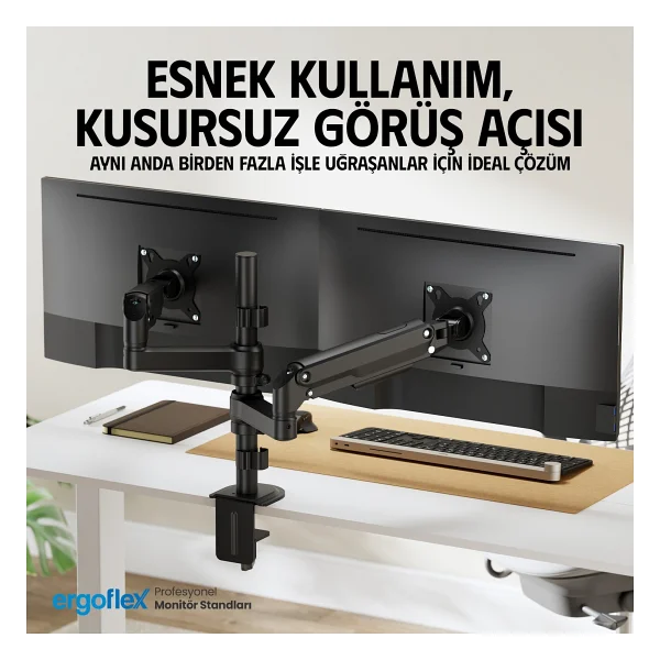 Ergoflex Ergoflex S16 Çift Kol 22-35inch Amortisörlü 2-9 Kg Monitör Standı 2026 Versiyon Gri - Görsel 5