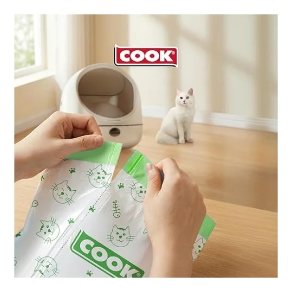 Cook Kedi Tuvaleti Büzgülü Çöp Torbası, 55 X 30 Cm, 20 Yaprak, Sabun Kokulu, Beyaz - Görsel 3