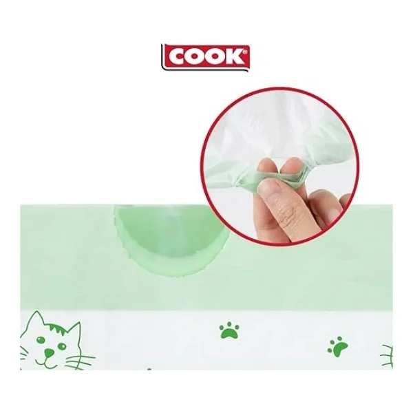 Cook Kedi Tuvaleti Büzgülü Çöp Torbası, 55 X 30 Cm, 20 Yaprak, Sabun Kokulu, Beyaz - Görsel 4