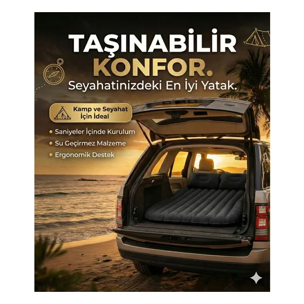 Araç İçi Şişme Yatak Araba Ve Kamp Yatağı Çanta Elektrikli Pompa Tamir Kiti Ve Yastıklı Yatak Seti - Görsel 4