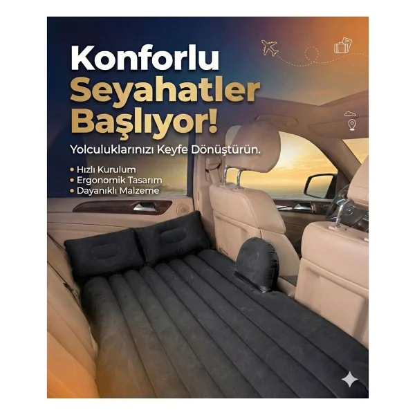 Araç İçi Şişme Yatak Araba Ve Kamp Yatağı Çanta Elektrikli Pompa Tamir Kiti Ve Yastıklı Yatak Seti - Görsel 3
