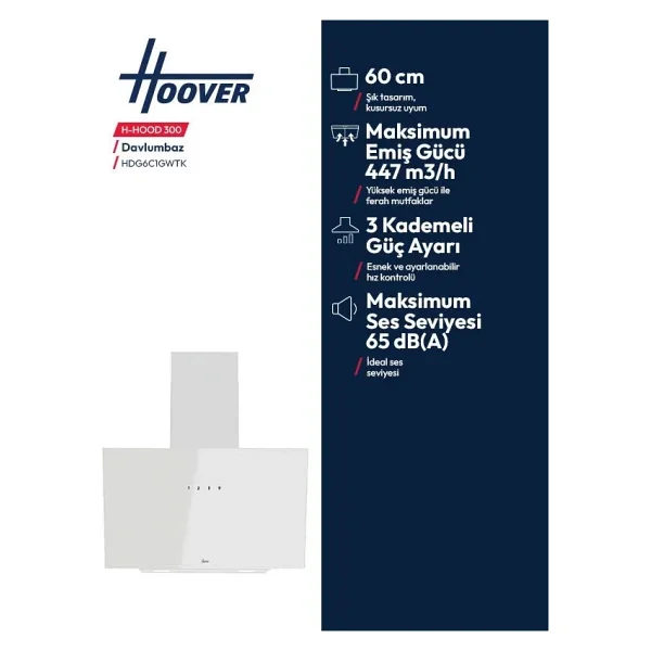 Hoover HDG6C1GWTK Duvar Tipi Davlumbaz - Görsel 5