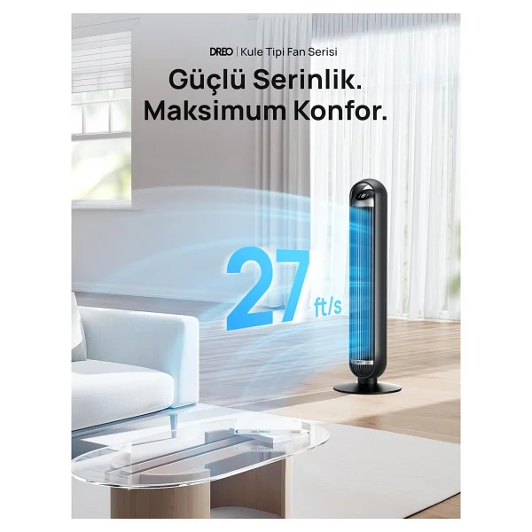 Dreo 25 Db Akıllı Sessiz Kule Tipi Fan, 8 M/S Hava Akışı, 8 Hız Kademesi, 4 Çalışma Modu, D - Çok Renkli - Görsel 2