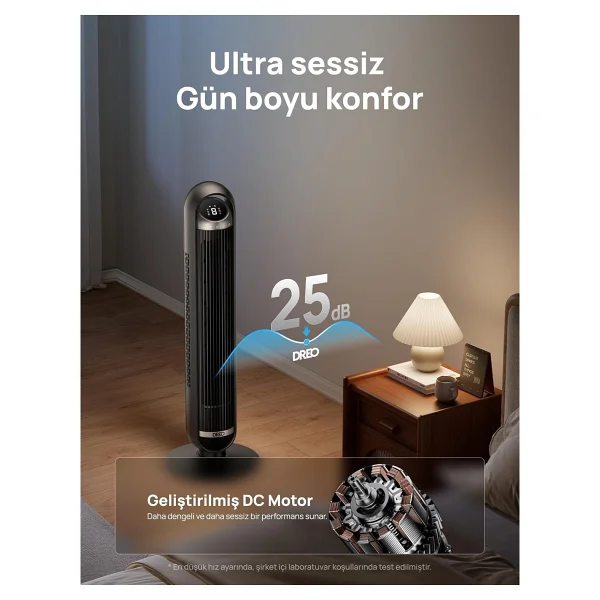 Dreo 25 Db Akıllı Sessiz Kule Tipi Fan, 8 M/S Hava Akışı, 8 Hız Kademesi, 4 Çalışma Modu, D - Çok Renkli - Görsel 3