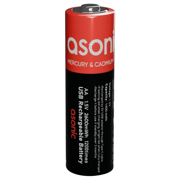 Asonic Pl1400 1.5v 1400 mAh 2'li Aa Kalem Type-C Şarjlı Pil - Görsel 2