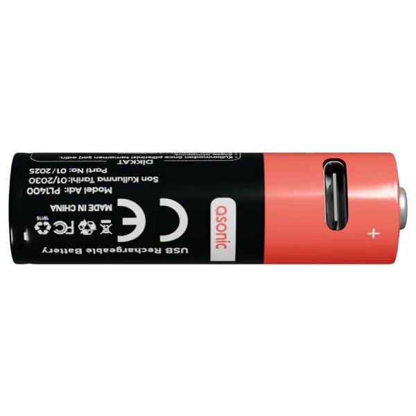 Asonic Pl1400 1.5v 1400 mAh 2'li Aa Kalem Type-C Şarjlı Pil - Görsel 4