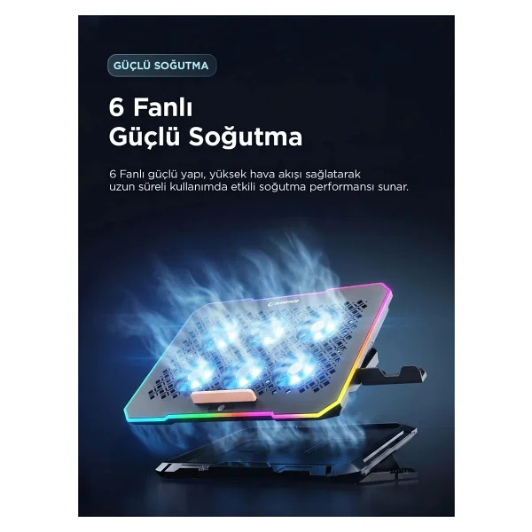Rampage Freez S48 RGB 6 Fanlı 15.6" Laptop Soğutucu - Görsel 2