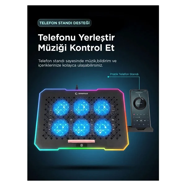 Rampage Freez S48 RGB 6 Fanlı 15.6" Laptop Soğutucu - Görsel 4