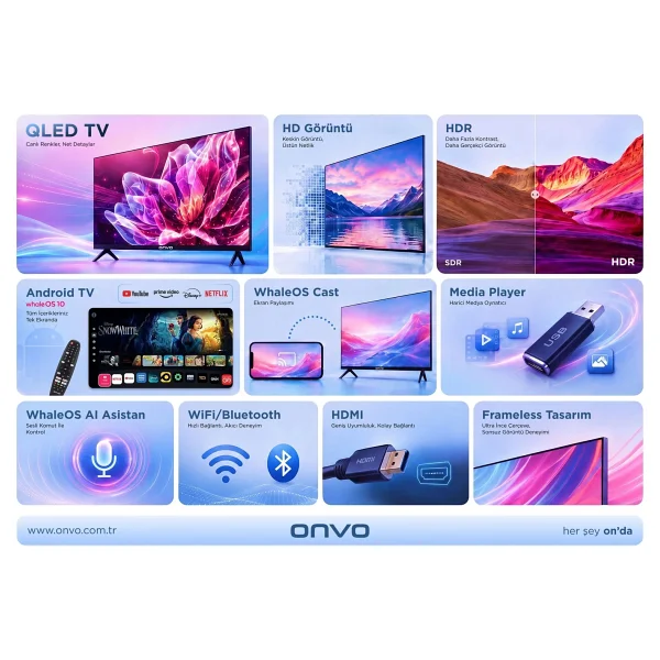 Onvo 32vq80f3ha HD 32" 82 Ekran Uydu Alıcılı Smart QLED TV - Görsel 2