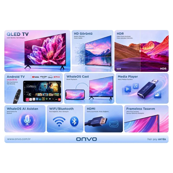 Onvo 32vq80f2ha HD 32" 82 Ekran Uydu Alıcılı Smart QLED TV - Görsel 2