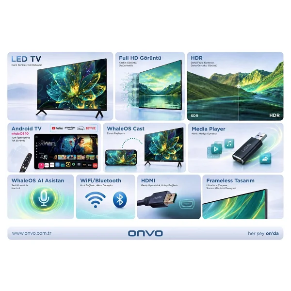 Onvo 40vl80f2fa Full HD 40'' 102 Ekran Uydu Alıcılı Smart LED TV - Görsel 2