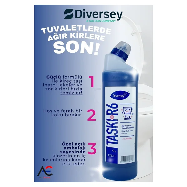 Diversey Taski Clonet Kireç Çözücü 750 Ml + Taski R6 Wc Tuvalet Temizlik 750 Ml - Görsel 3
