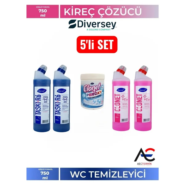 Diversey Clonet 5'li Set Temizlik Paketi 1 Mutfak Yağ Çözücü + 2 Banyo + 2 Tuvalet Temizleyici - 750 Ml - Görsel 9