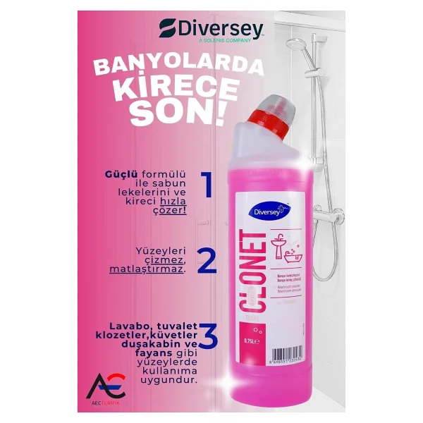 Diversey Taski Clonet Extra Kireç Çözücü Ve Banyo Temizleyici 750 Ml 6'lı - Görsel 3