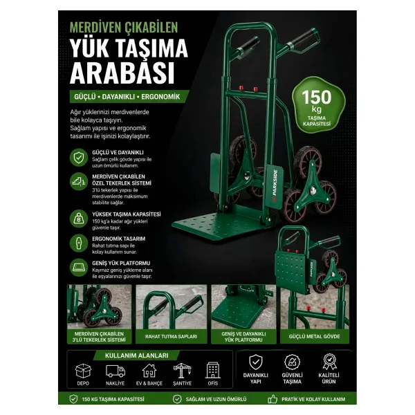Parkside 488040 Merdiven Çıkan Koli Yük Taşıma Arabası 150 Kg - Görsel 8