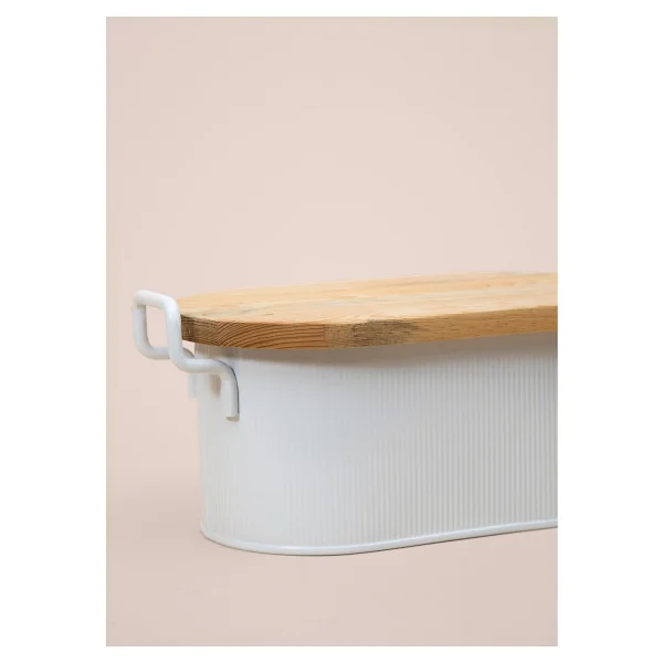 The Mia Stripe 40x22x18 Cm Ahşap Kapaklı Beyaz Ekmek Kutusu - Görsel 6