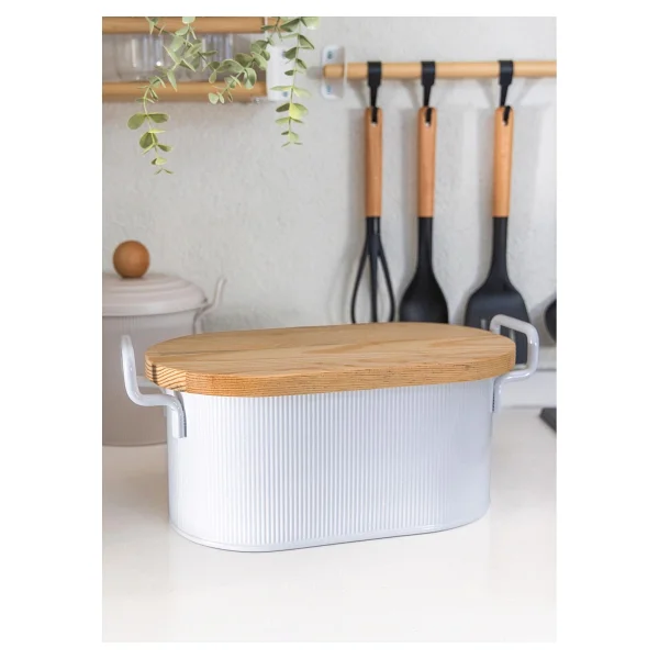 The Mia Stripe 40x22x18 Cm Ahşap Kapaklı Beyaz Ekmek Kutusu - Görsel 7