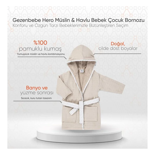Gezenbebe Hero Müslin Ve Havlu Unisex Bebek Çocuk Bornozu - Görsel 10
