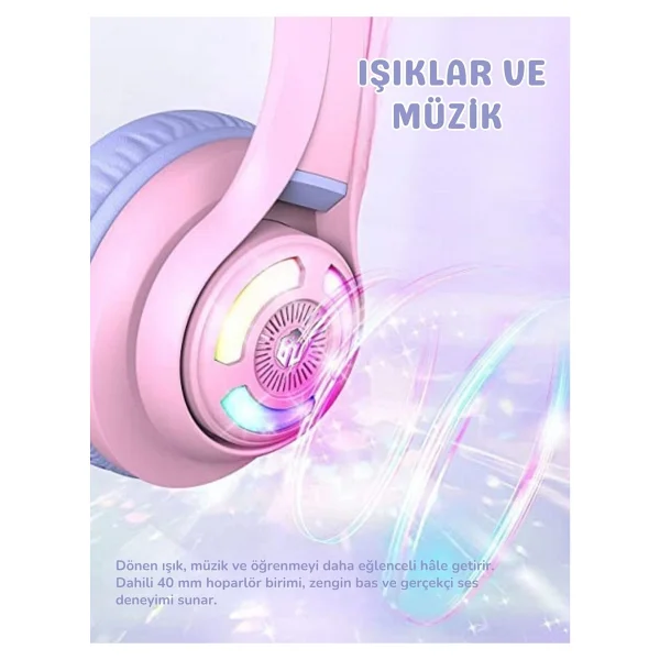 İclever Cat Ear Bth13 Mor Kulak Üstü Çocuk Bluetooth Kulaklık - Görsel 10