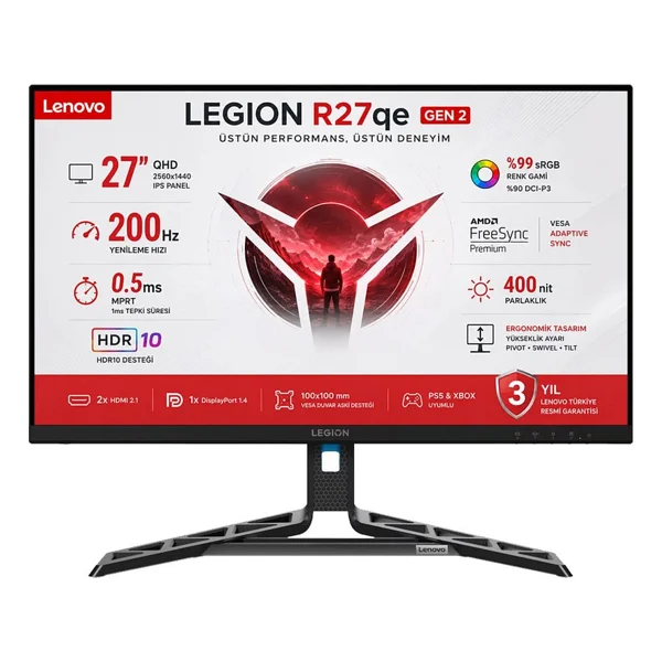 Lenovo Legion R27qe Gen 2 68c7gac3tk 27" 0.5 Ms 2k Pivot Ips 200 Hz Oyuncu Monitörü - Görsel 2