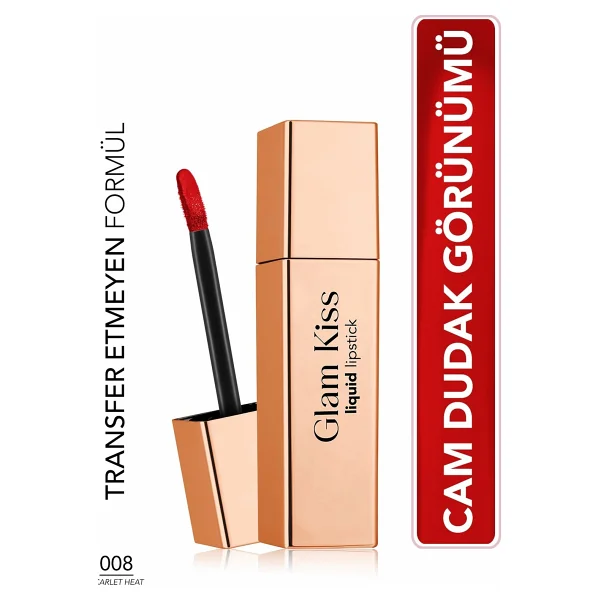 Flormar Glam Kiss Yüksek Pigmentli & Nemlendirici Parlak Bitişli 008 Scarlet Heat Likit Ruj - Görsel 8