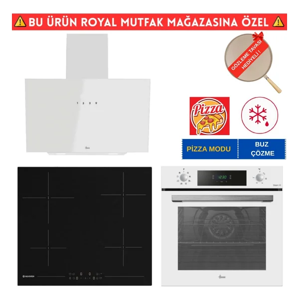 Hoover Milano Elektrikli Vitroseramik Beyaz Ankastre Set (HO3158W+ HH64CCB Siyah + HDG6C1GWTK) - Görsel 7