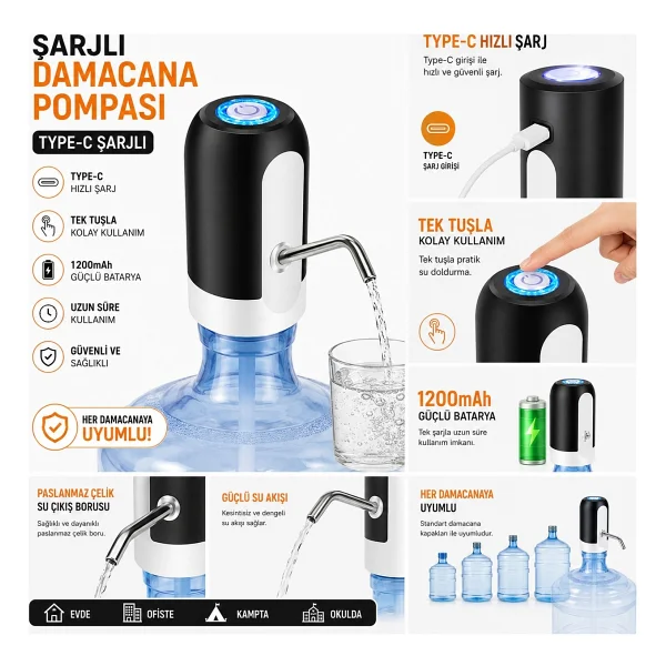 Damacana Su Pompası Otomatik Şarjlı - Görsel 3
