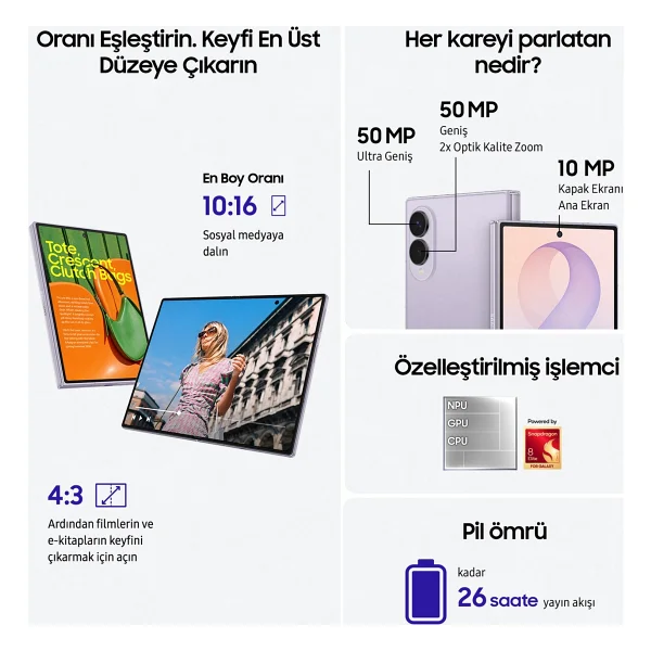 Samsung Galaxy Z Fold 8 1 TB 16 GB Lavanta - Görsel 3