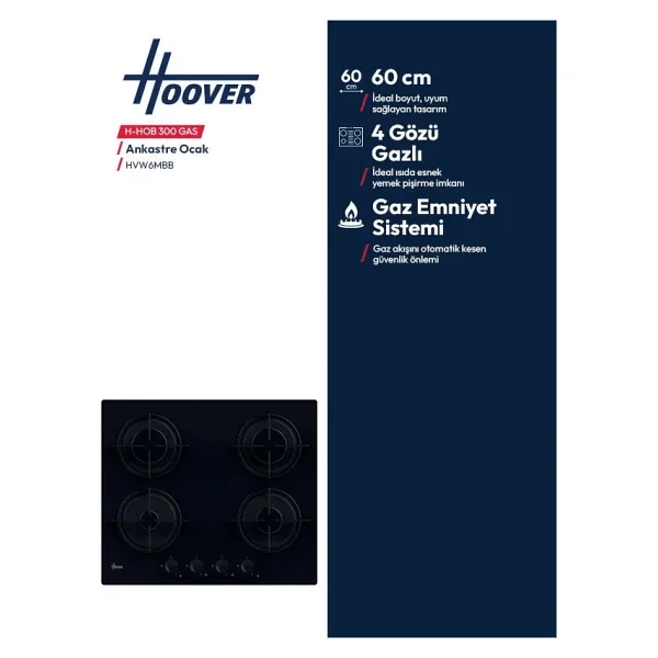 Hoover Hvw6mbb Siyah Cam Ankastre Ocak - Görsel 4