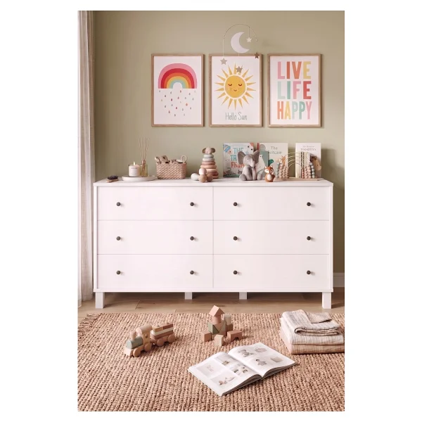 Robin Home Lena Bebek Çocuk Odası Geniş Şifonyer 6 Çekmeceli Ahşap Ayaklı Beyaz - Görsel 2