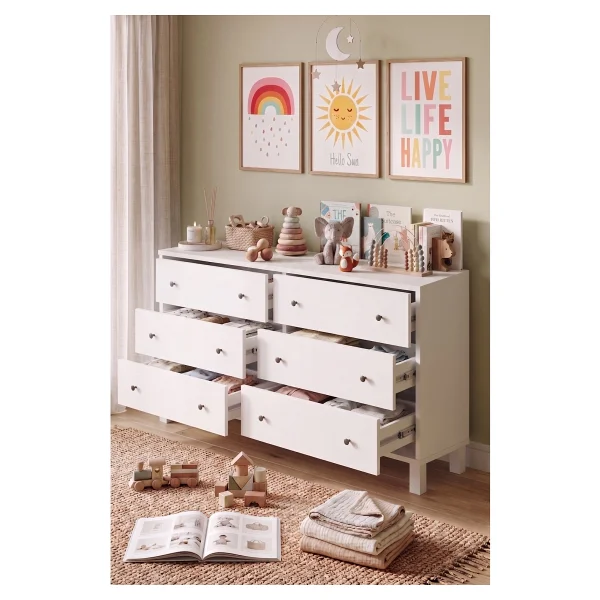 Robin Home Lena Bebek Çocuk Odası Geniş Şifonyer 6 Çekmeceli Ahşap Ayaklı Beyaz - Görsel 3