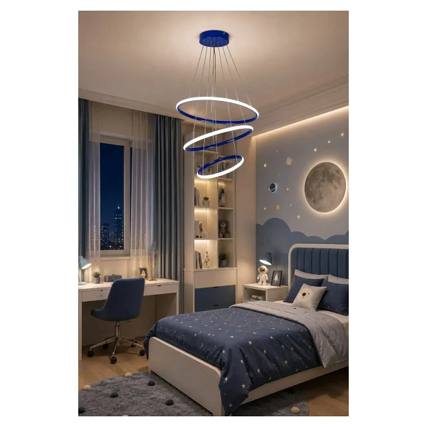 LEGACY Rings Modern Tasarım Siyah Renk - Yatak Odası - Salon - Çocuk Odası - Mutfak Beyaz Led 3 Lü Avize - Görsel 10