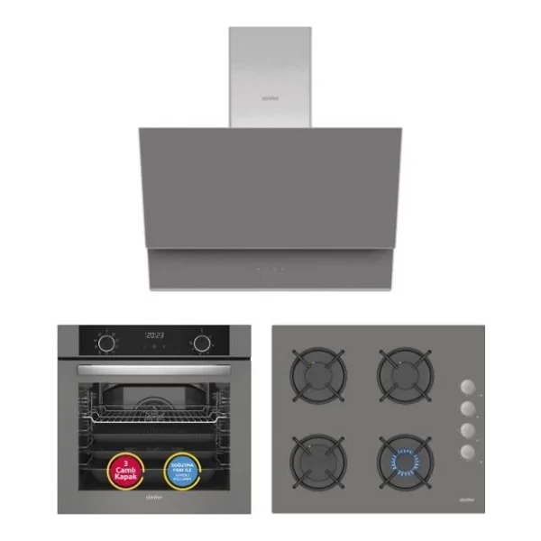Simfer 0+9 Fonksiyon Airfry Gri 3'lü Ankastre Set (8217 Fırın + 3538 Ocak + 8736 Davlumbaz) - Görsel 5