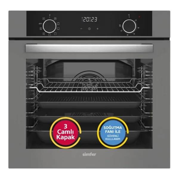 Simfer 0+9 Fonksiyon Airfry Gri 3'lü Ankastre Set (8217 Fırın + 3538 Ocak + 8736 Davlumbaz) - Görsel 2