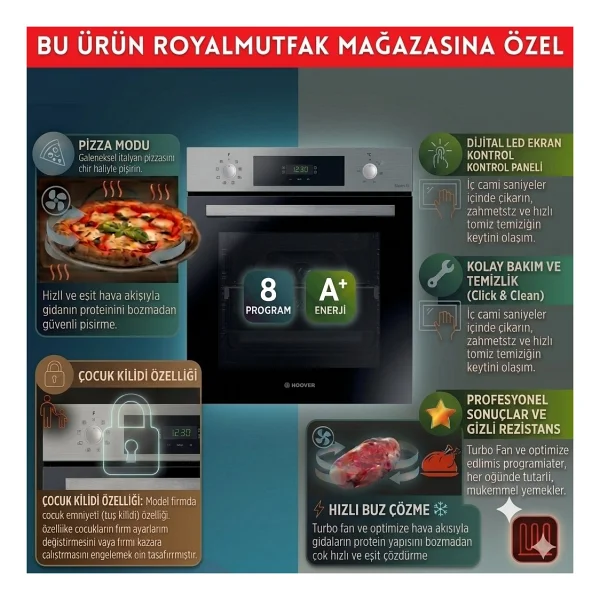 Hoover Vıale Inox / Gri Dijital Turbo Ankastre Set (Ho3158ın+ Candy Chw6lmx Emaye +Hch6mxtk) - Görsel 2