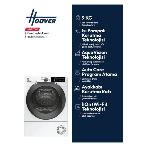 Hoover Ndeh9a2tcbexs-17 9 Kg Isı Pompalı Çamaşır Kurutma Makinesi - Görsel 4