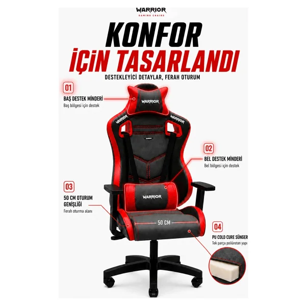 Warrior Adonis 1566d0511 Sabit Kol Kırmızı Oyuncu Koltuğu - Görsel 5