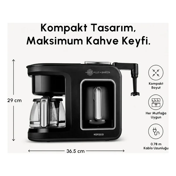 Karaca Hatır Plus Barista 6in1 Black Silver Latte Cappuccino Ve Közde Türk Kahve Makinesi - Görsel 8