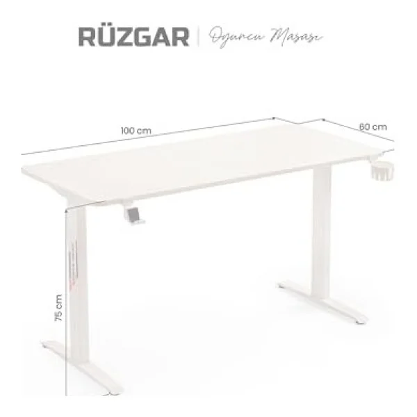 Xdrive Rüzgar 100x60 Cm Beyaz Oyuncu Masası - Görsel 3