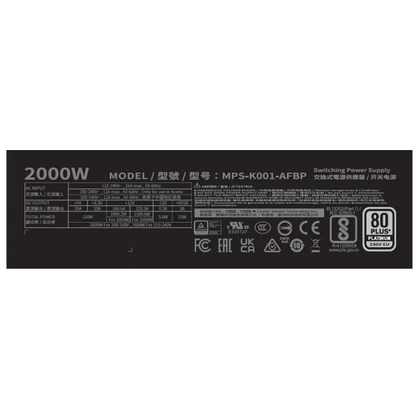 Cooler Master X Mighty Platinum Mps-K001-Afbp-Beu Gen5.1 2000 W Power Supply - Görsel 5